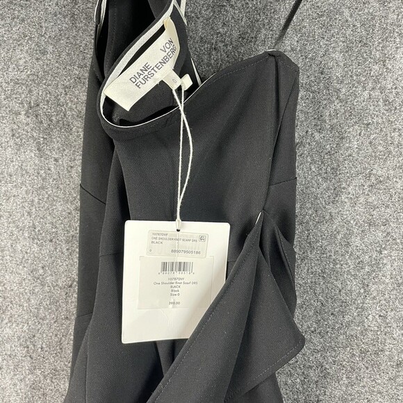 NWT Diane von Furstenberg Black One Shoulder Knot Scarf Faux Wrap Dress Size 0 - Picture 6 of 11